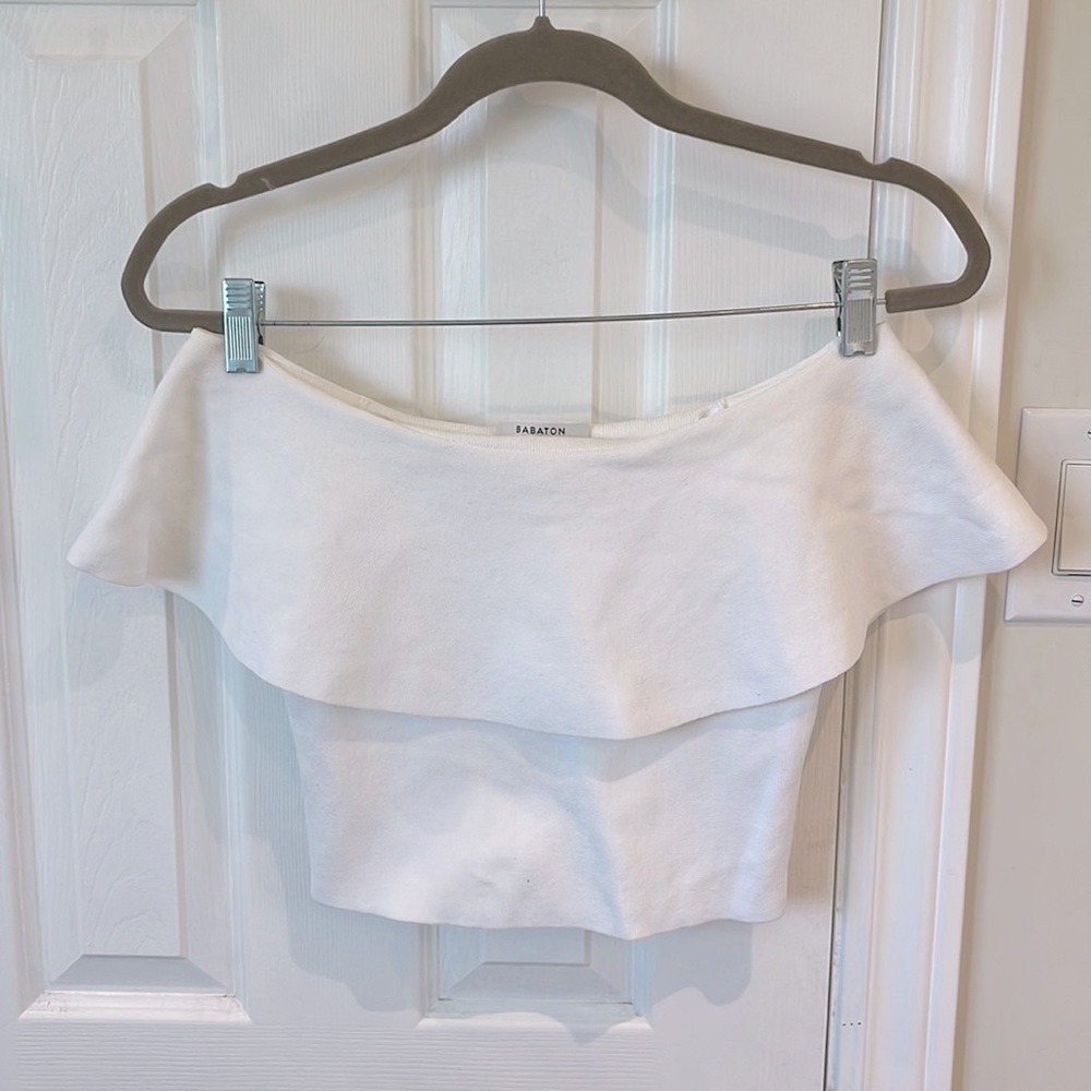 Aritzia - Babaton - White Knit Off-Shoulder Crop Top - Size Small